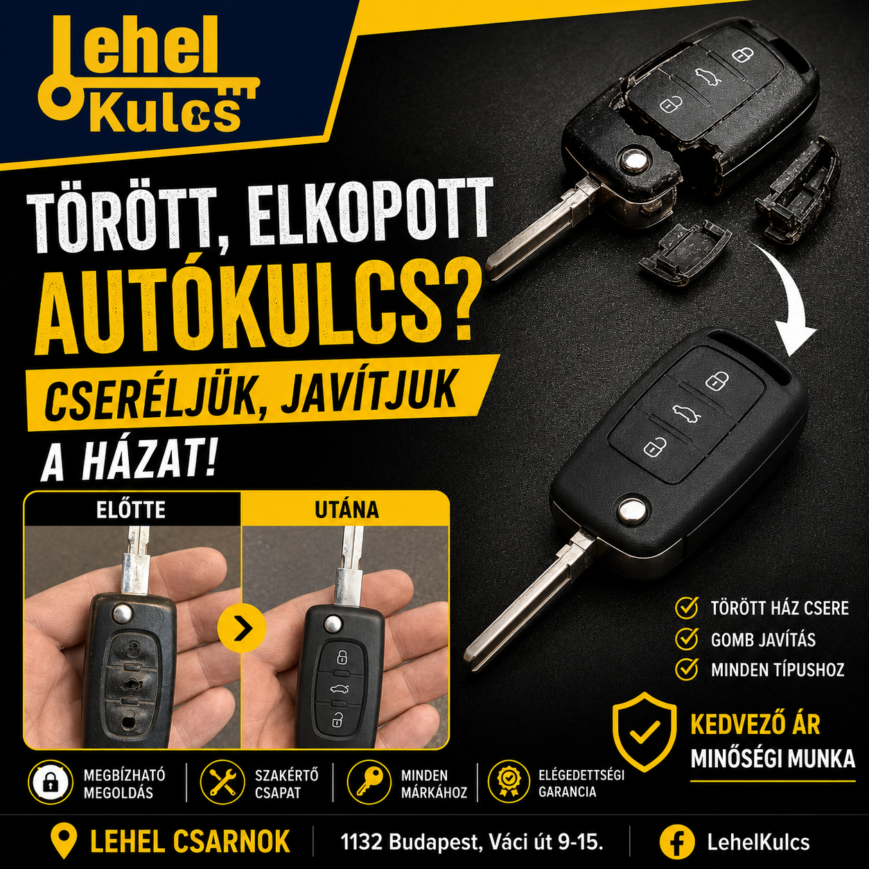 Lehel Kulcs – autókulcsház-javítás és felújítás tájékoztató képe